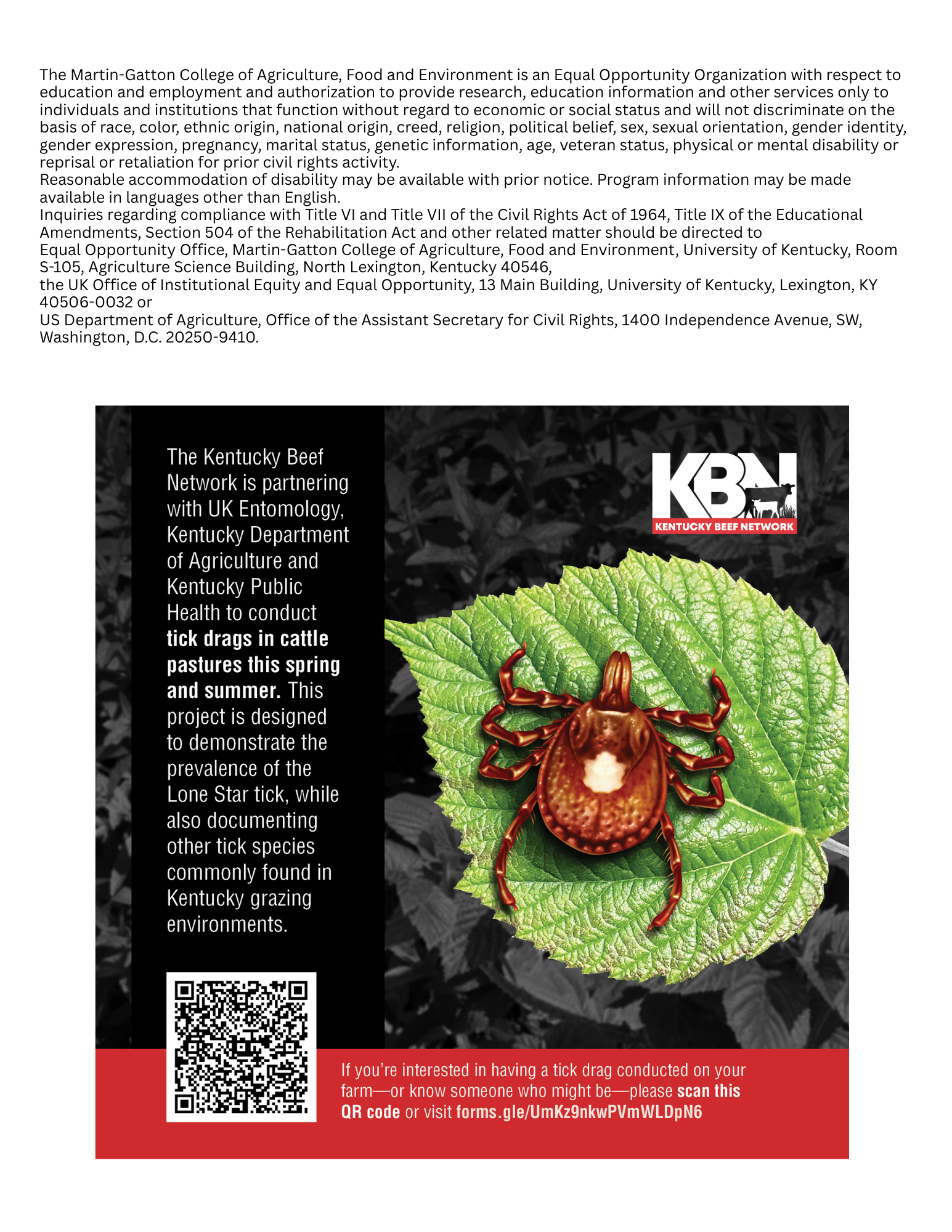 Ag EEO Statement on top & Lonestar Tick info on bottom