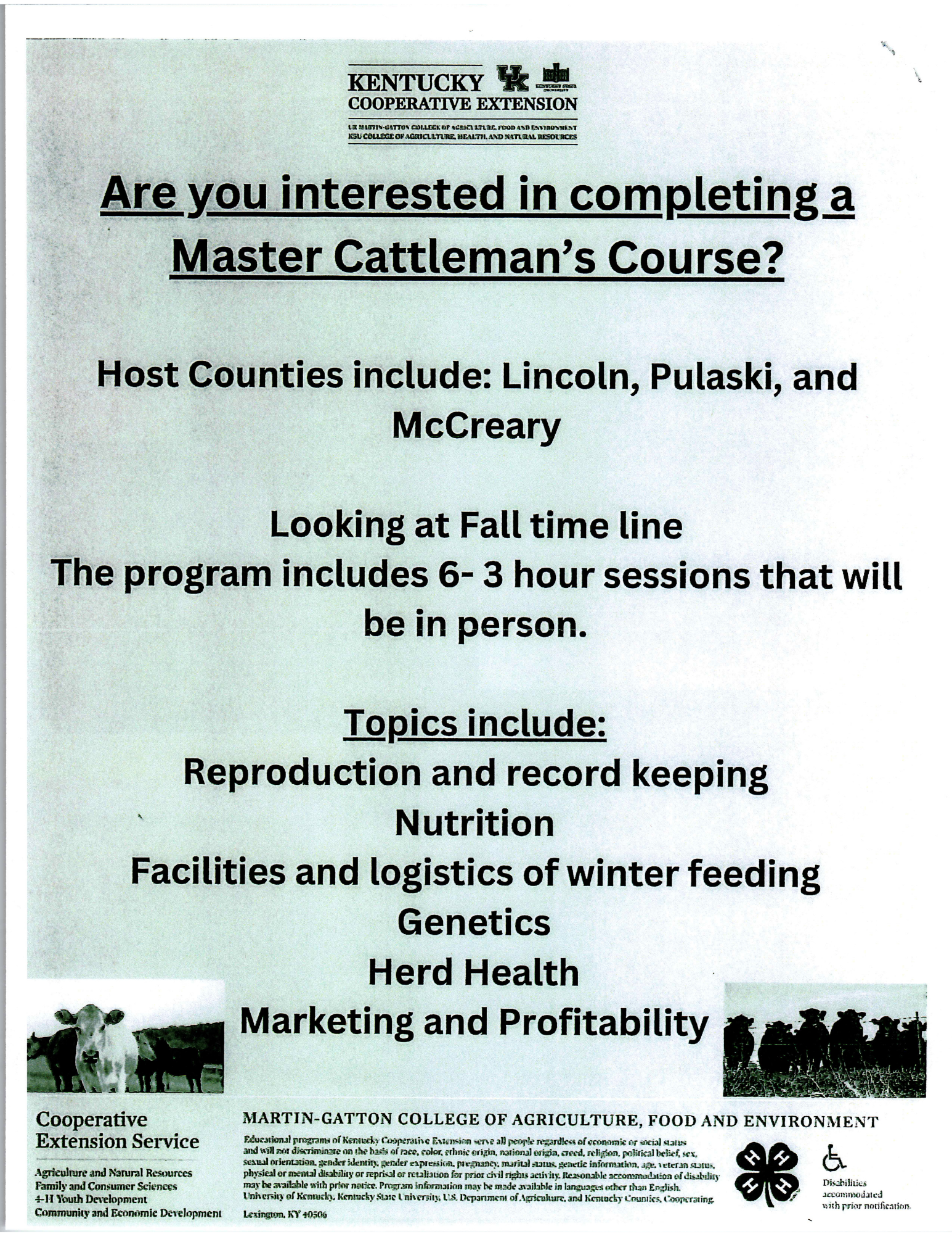 Mater Cattleman's Course Flyer