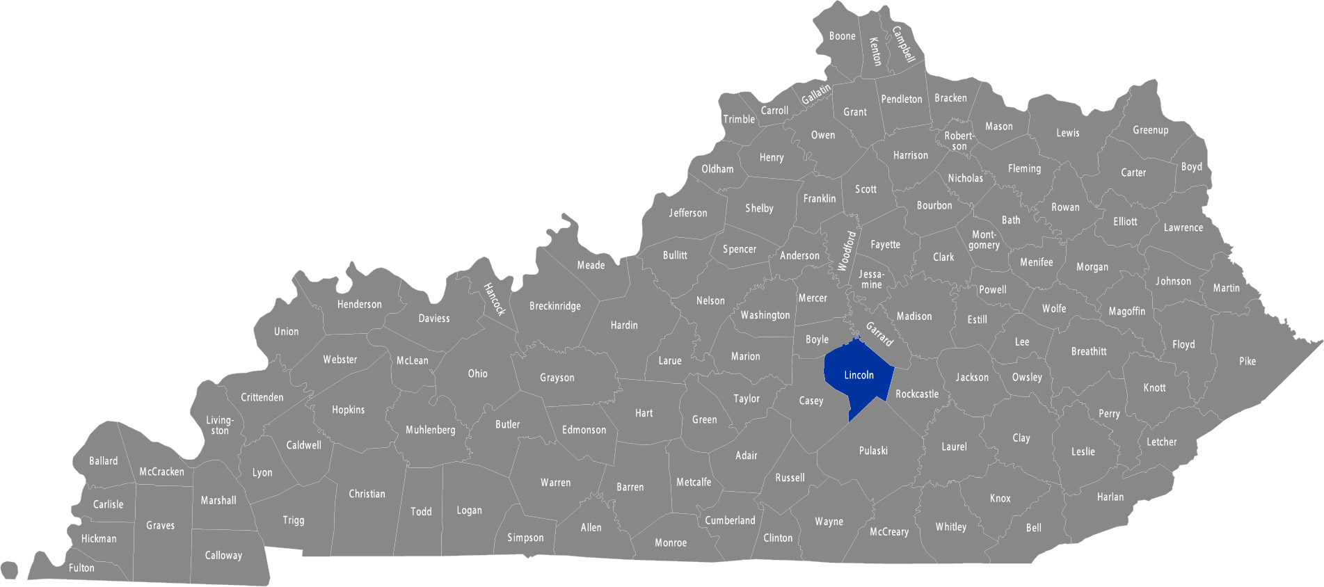 State of Kentucky map with Lincoln County highlighted